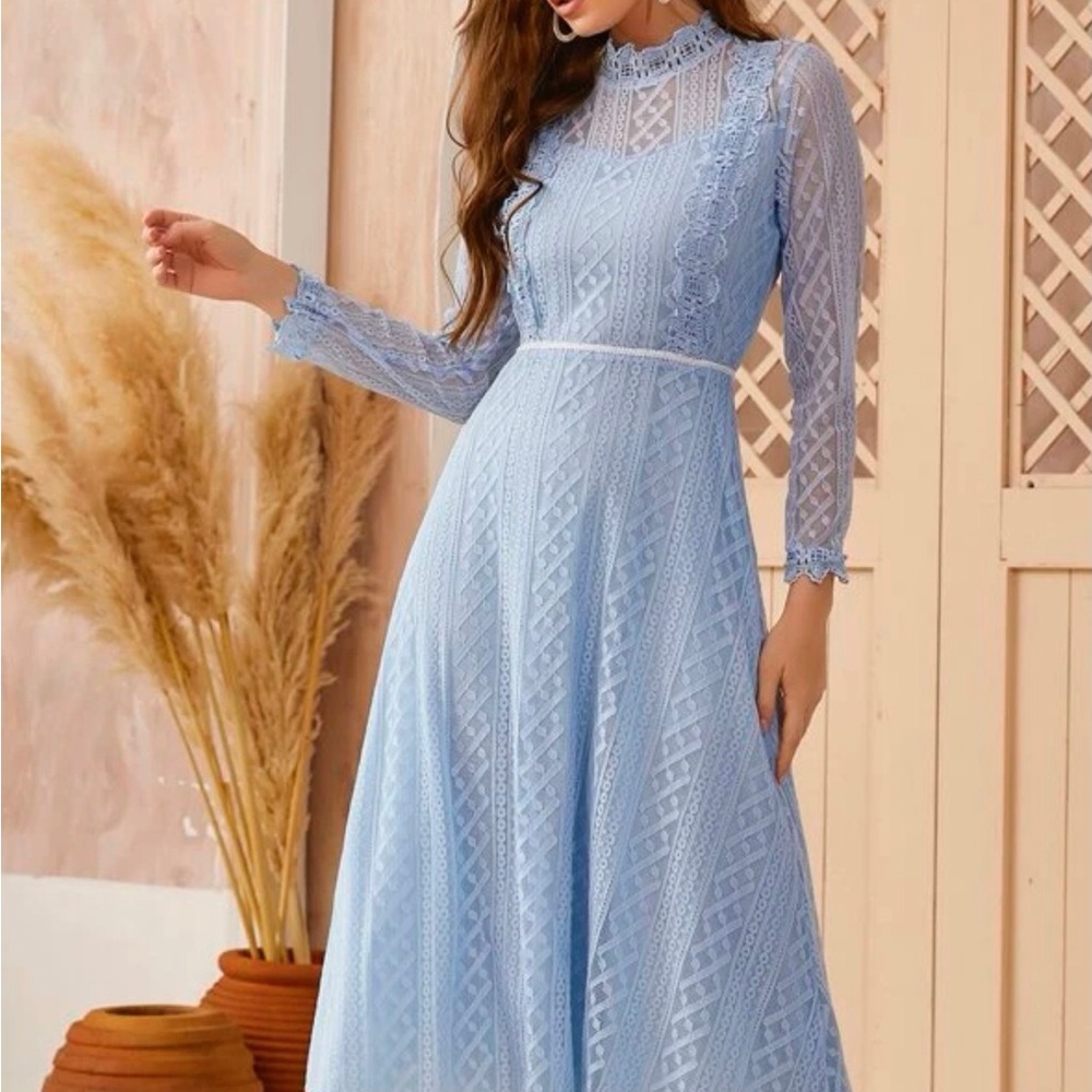 Blue, midi lace dress
